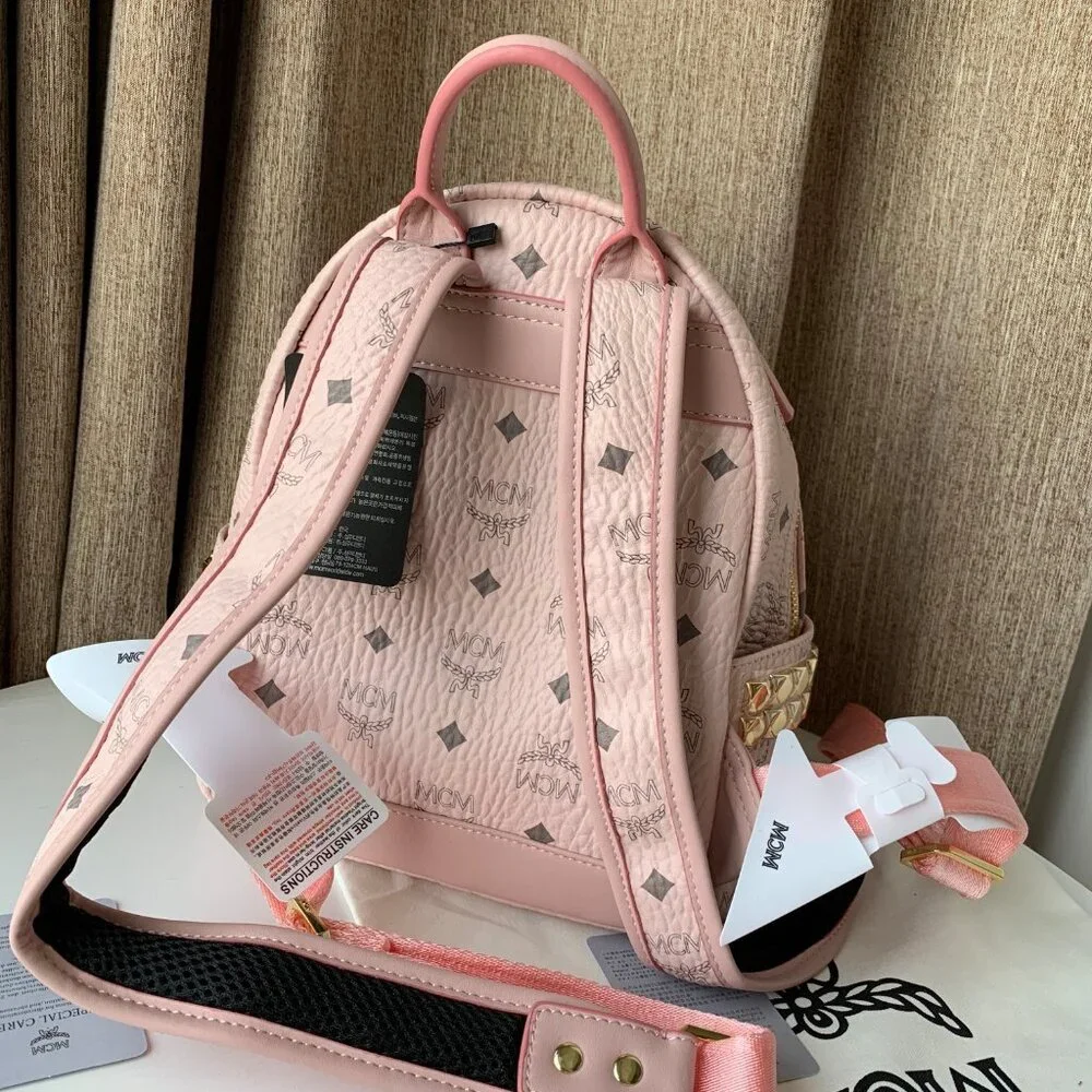 MCM Medium Stark Side Stud Backpack, Pink, - Picture 3 of 9